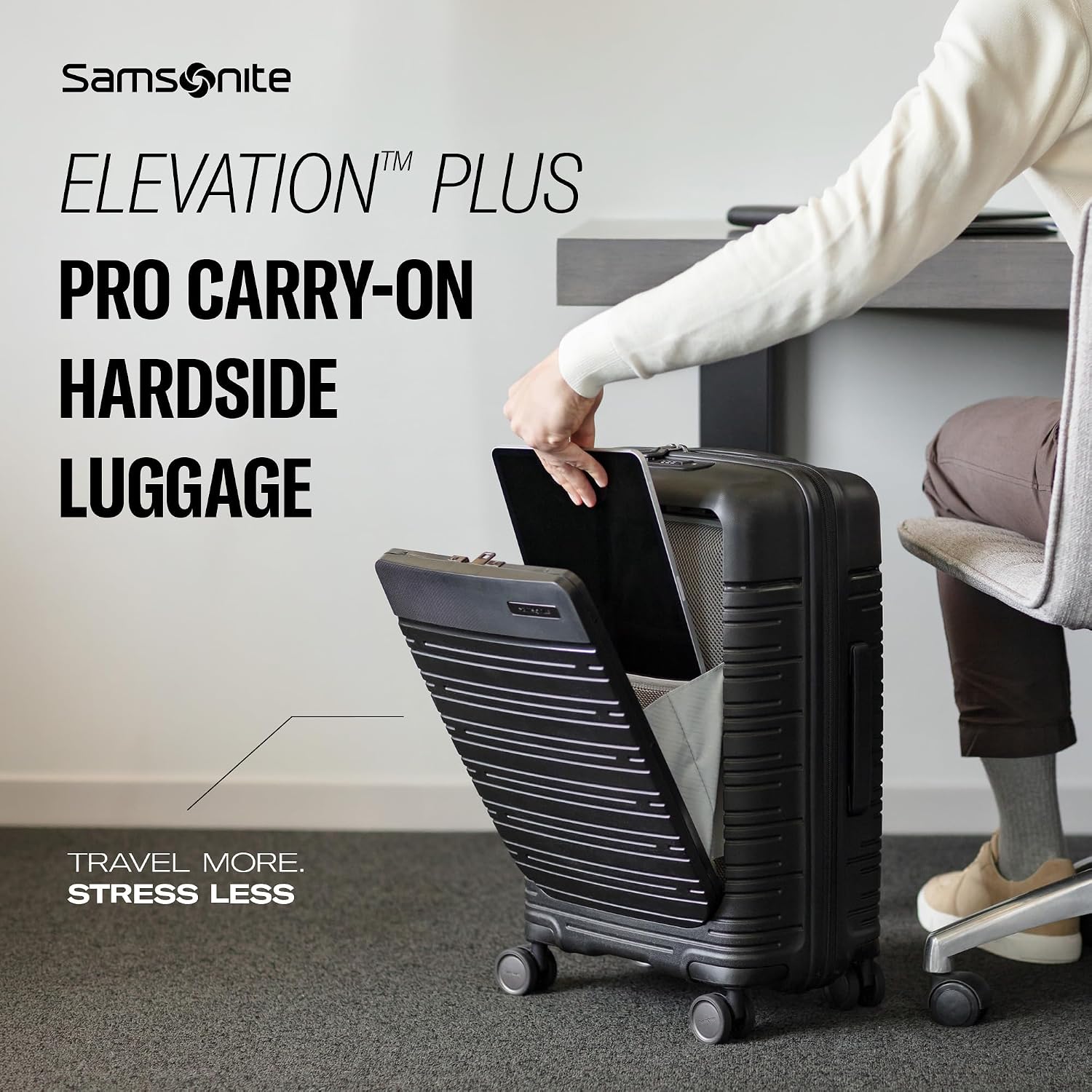 Samsonite Elevation Plus - Carry-On Hardside Luggage with QuickEntry™ Front Compartment - Scratch Resistant Polypropylene Shell, AirTag Holder, TSA Lock, Airline Approved - Triple Black