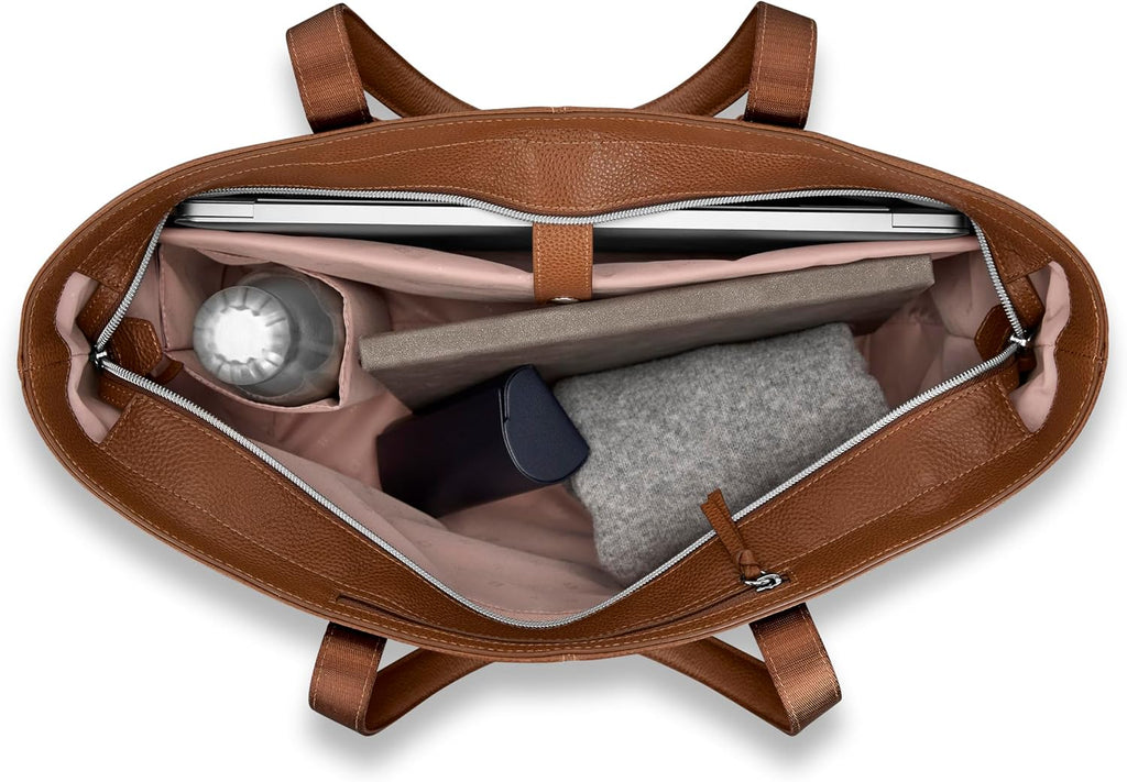 Samsonite Mobile Solutions 2 Leather Tote, Stylish Women's Laptop and Work Bag with StackIt Strap, Padded Laptop Sleeve, Interior Organizer & Protective Feet, Soft Pebbled Leather