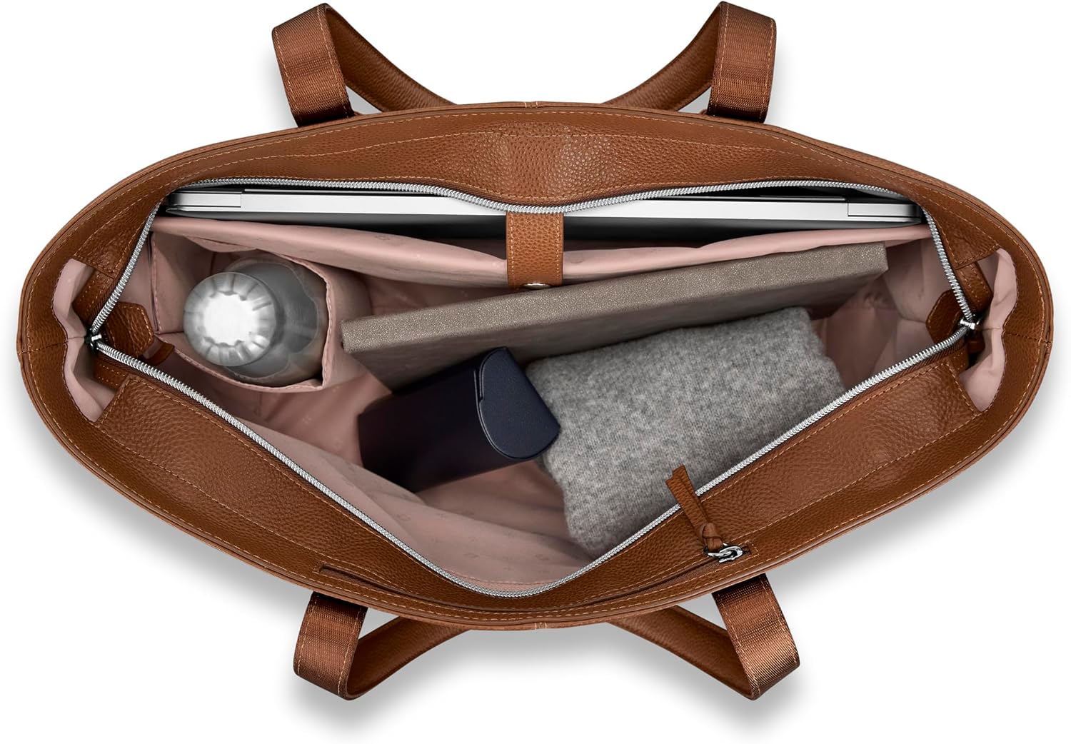 Samsonite Mobile Solutions 2 Leather Tote, Stylish Women's Laptop and Work Bag with StackIt Strap, Padded Laptop Sleeve, Interior Organizer & Protective Feet, Soft Pebbled Leather
