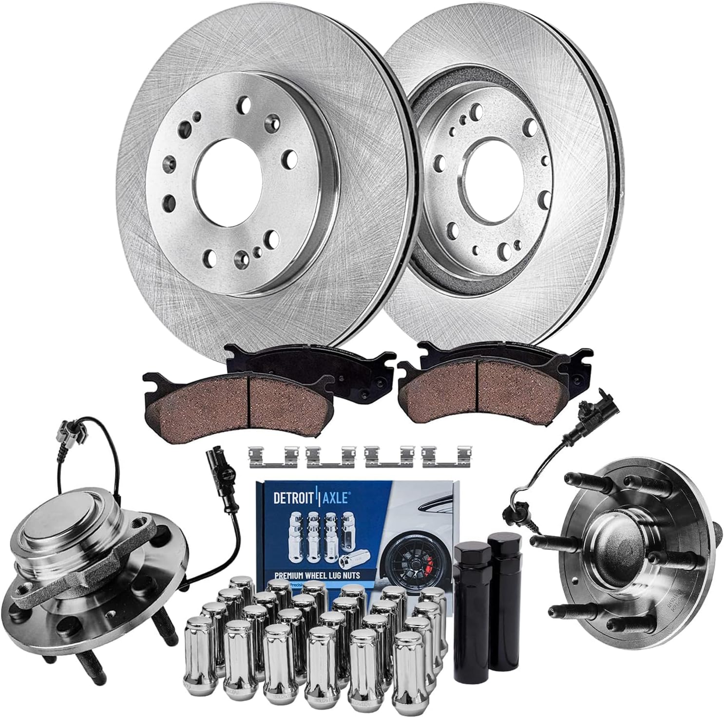 Detroit Axle - 2WD Front Wheel Bearing Hubs Brake Kit for Silverado Sierra Suburban Yukon XL 1500 Avalanche Tahoe Escalade Wheel Bearing Hubs 12.99 inch Brake Rotors Brake Pads Lug Nuts Replacement