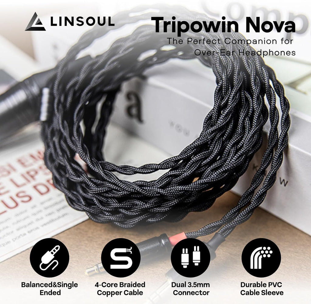 Linsoul SIMGOT EP5 Over-Ear Headphones, 50mm Ultra-Magnetic Drivers, Innovative Closed-Back HiFi Monitor, Dual 3.5mm TRS Detachable Cable + Tripowin Nova Monitor Headphone Cable(XLR, Black)