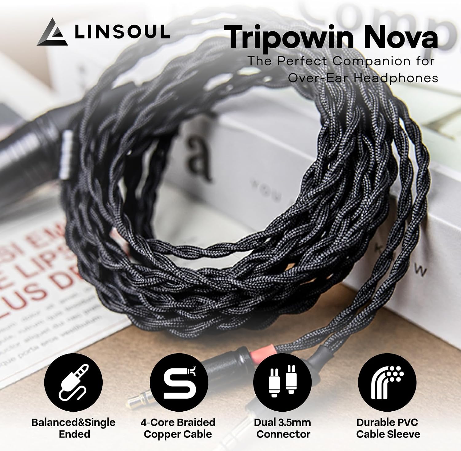 Linsoul SIMGOT EP5 Over-Ear Headphones, 50mm Ultra-Magnetic Drivers, Innovative Closed-Back HiFi Monitor, Dual 3.5mm TRS Detachable Cable + Tripowin Nova Monitor Headphone Cable(XLR, Black)