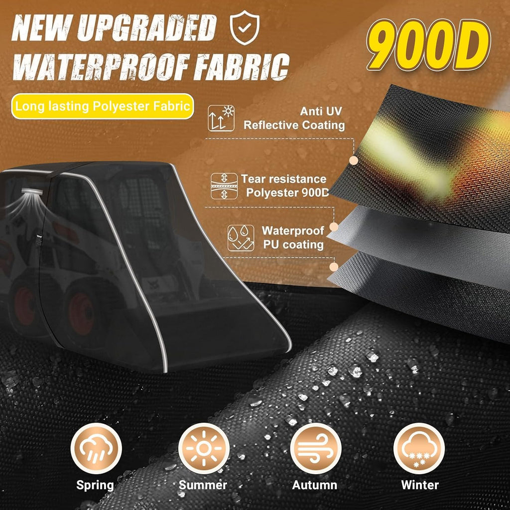 900D Skid Steer Cover Waterproof Heavy Duty, Windproof UV Protection Track Loader Cover Compatible with Bobcat, John Deere, Kubota, Caterpillar, Case, New Holland, JCB, 148 * 75 * 80 inch