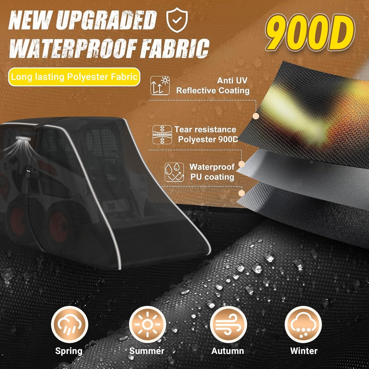900D Skid Steer Cover Waterproof Heavy Duty, Windproof UV Protection Track Loader Cover Compatible with Bobcat, John Deere, Kubota, Caterpillar, Case, New Holland, JCB, 148 * 75 * 80 inch