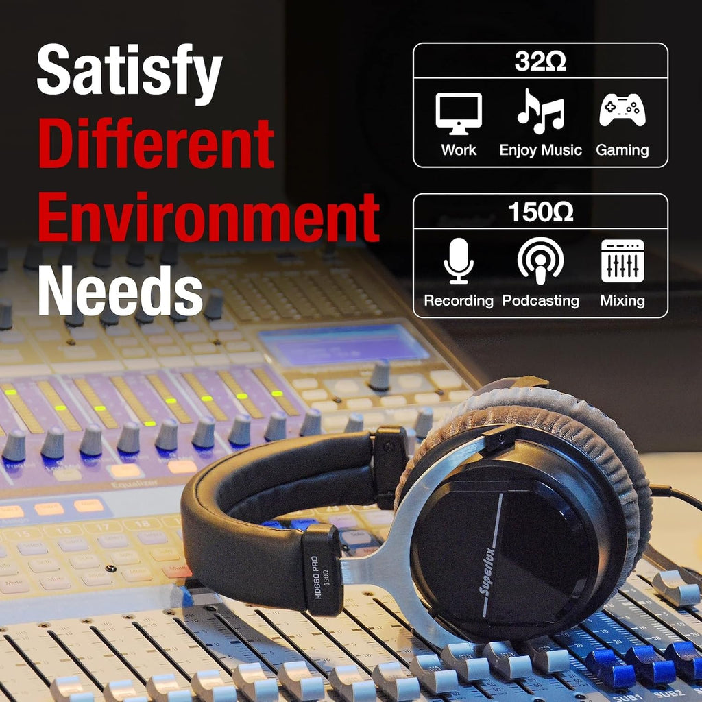 Superlux HD 660PRO, 150 ohms, Studio Recording Headphones Wired, Professional Closed-Back Headphones with HA4D 4-Channel Premium Headphone Amplifier