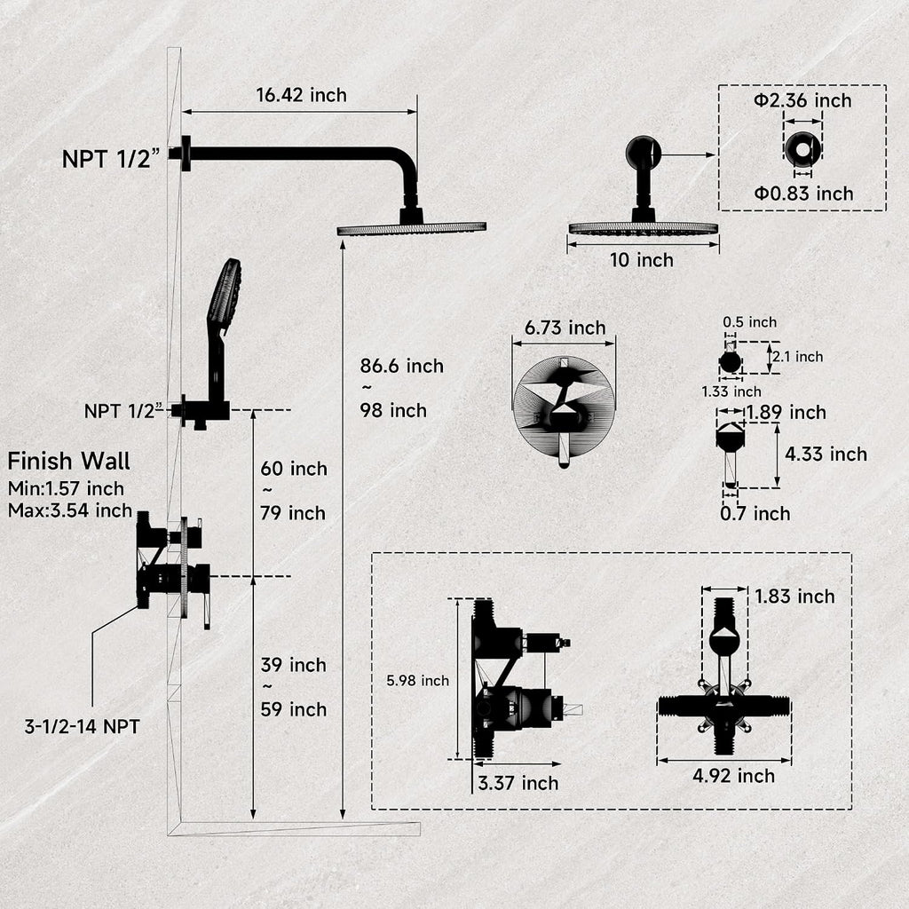 Bathroom Shower Faucet Set Wall Mounted Rainfall Shower System 10 Inches High Pressure Shower Head and Multifunctional Shower Handheld, Included Rough-in Valve and Trim Kit Polished Chrome
