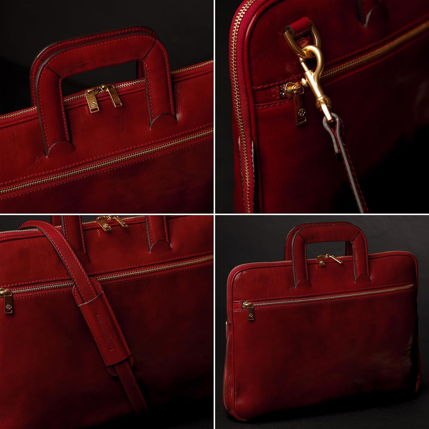 Time Resistance Slim Leather Briefcase - Italian Handmade Leather Computer Bag - Briefcase for Men and Women - Laptop Bag