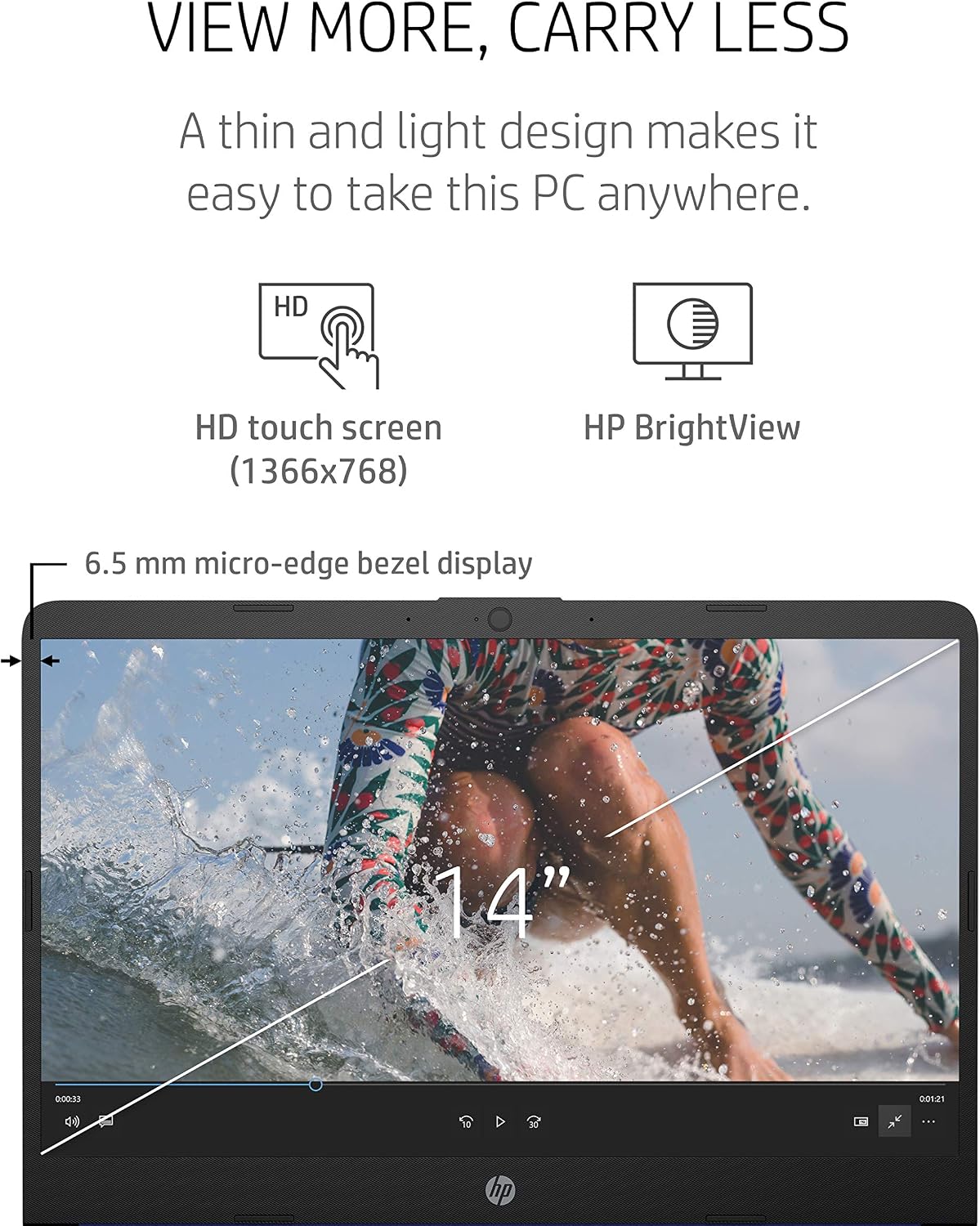 HP 14 Laptop, AMD 3020e, 4 GB RAM, 64 GB eMMC Storage, 14-inch HD Touchscreen, Windows 10 Home in S Mode, Long Battery Life, Microsoft 365, (14-fq0040nr, 2020)