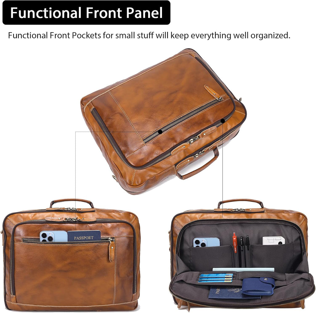 LANNSYNE Vintage Genuine Leather Backpack For Men, 2 in 1 Expandable Briefcase Fits 17'' Laptop Crossbody shoulder Bag Business/Travel Rucksack