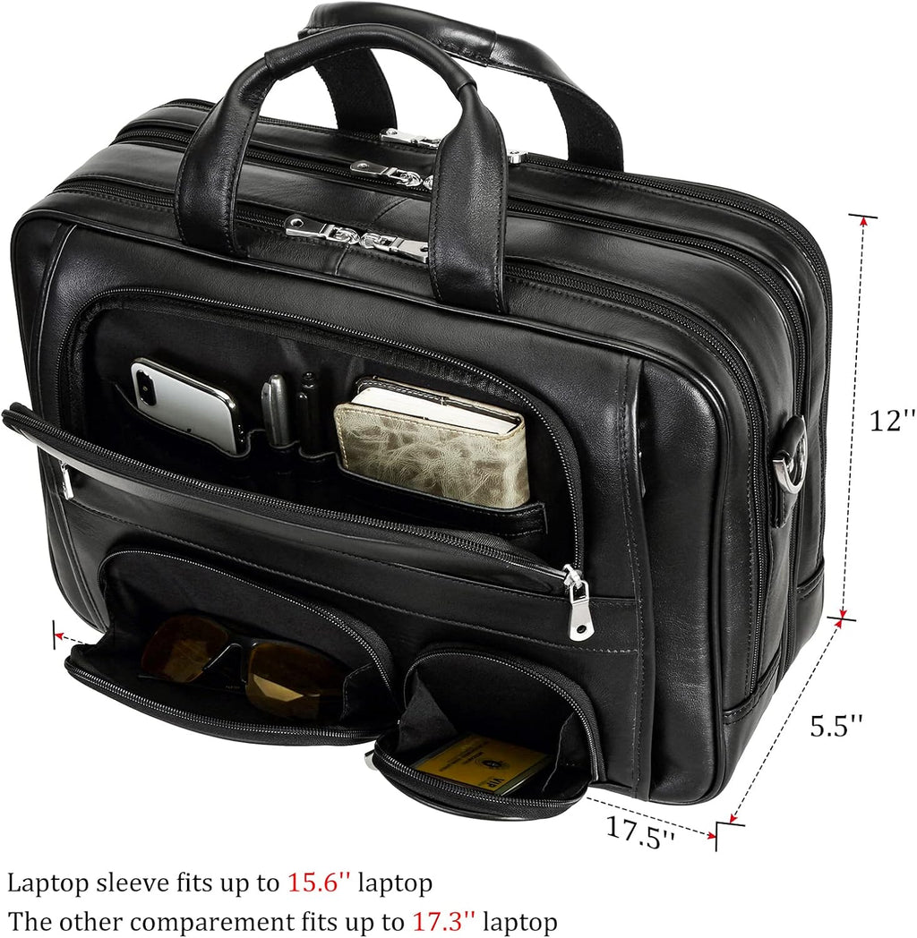 Polare Full Grain Cowhide Leather 17'' Laptop Large Briefcase for Men Business Messenger Bag Work Bag