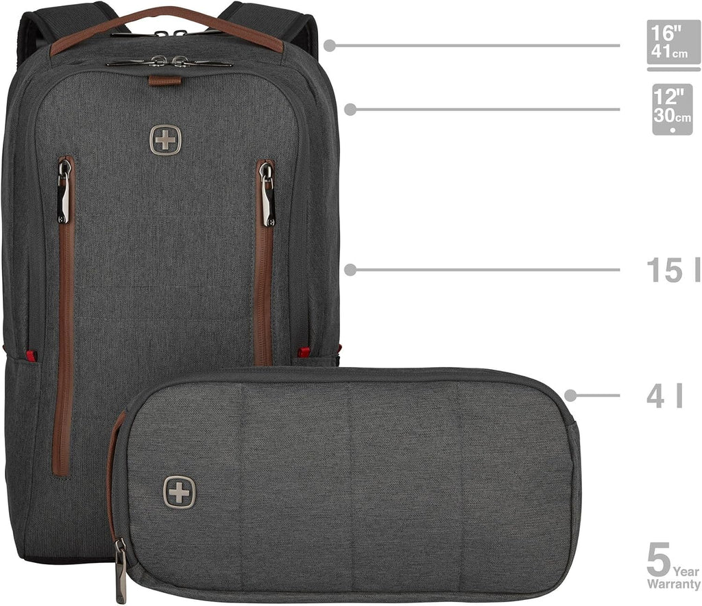 Wenger City Upgrade Laptop Backpack with Cross Body Day Bag 40.64 cm 16 Inches Grey