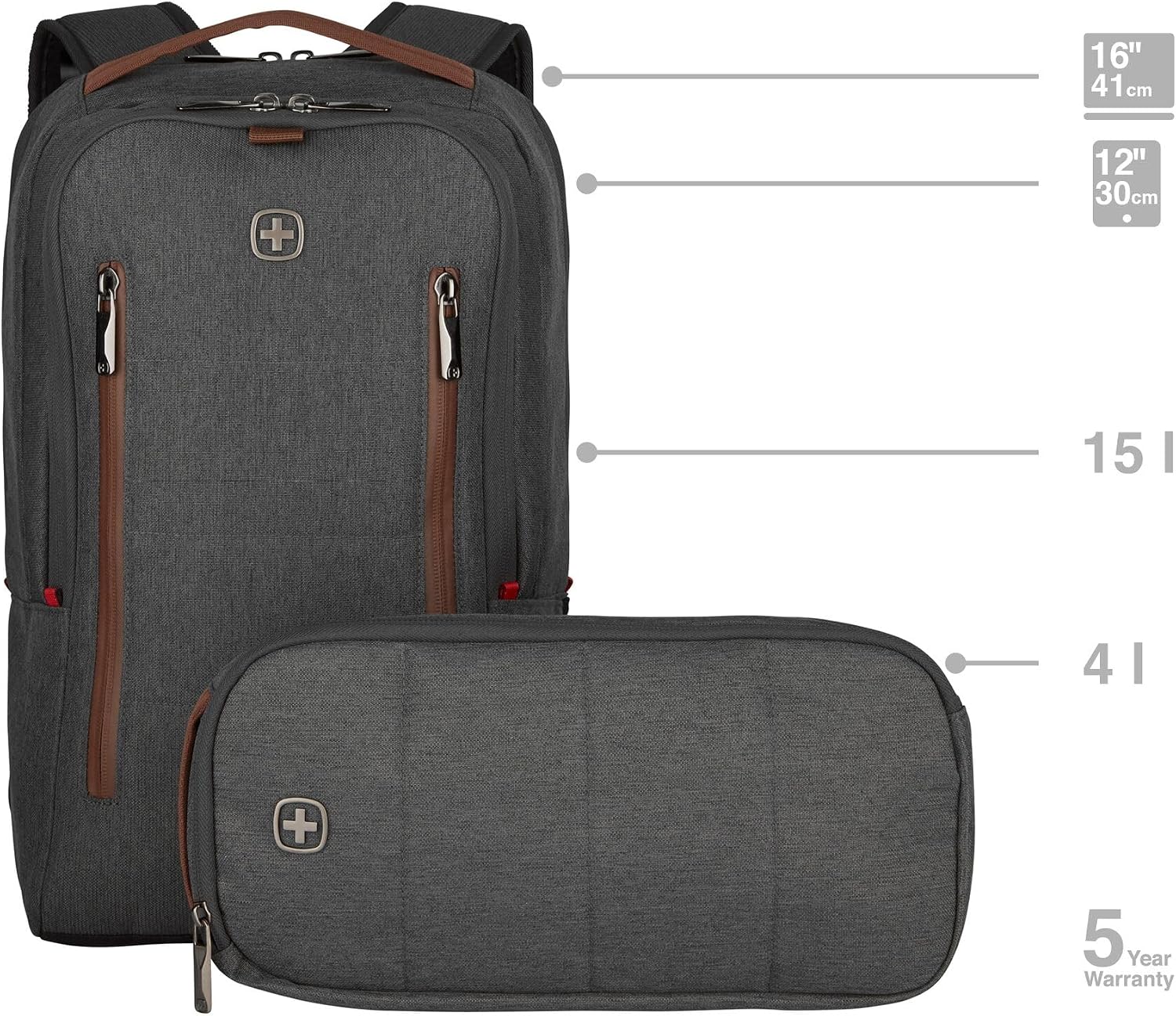 Wenger City Upgrade Laptop Backpack with Cross Body Day Bag 40.64 cm 16 Inches Grey