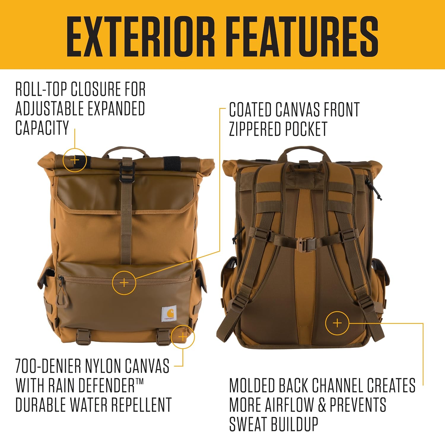 Carhartt 40L Nylon Roll Top Backpack, Heavy-Duty Water-Resistant Material W/ 17' Laptop Sleeve, Blind Fatigue Camo