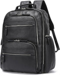 LANNSYNE Men Vinatge Full Grain Leather Backpack Fits 17.3' Laptop, Travel Overnight Daypacks - Black