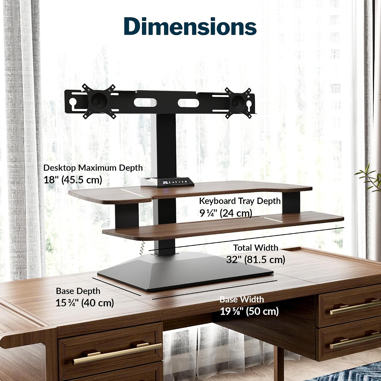 Vari VariDesk Premier Electric Converter -All-in-One Standing Desk Height Adjustable Riser - USB-A & USB-C - Ideal for Home Office Workspace - Dual Monitor Mount Computer Workstation (Walnut)