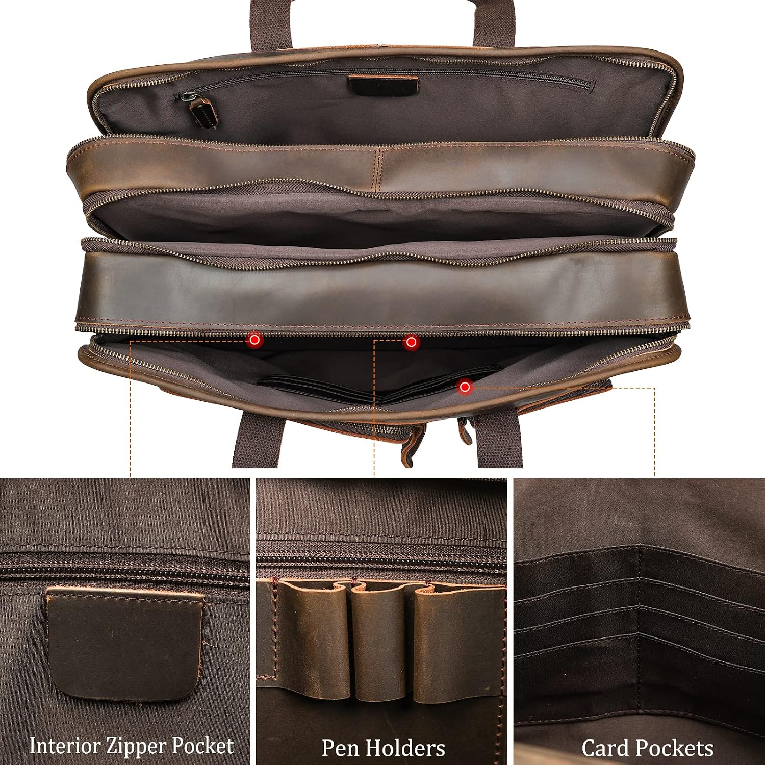 Polare 18.5' Full Grain Leather Laptop Briefcase Messenger Bag Tote For Men Large Fits 17.3' Laptop