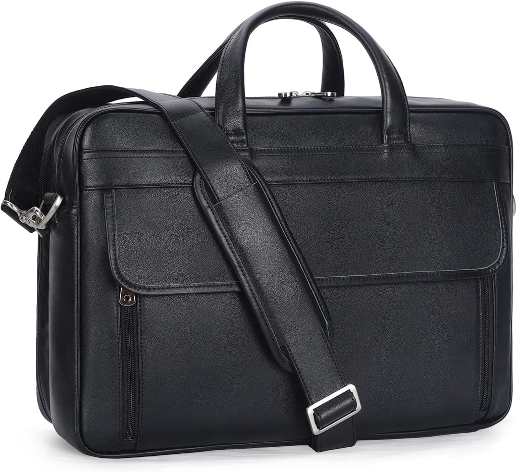 TIDING Leather Business Travel Briefcase for Men, Large 15.6' 17.3' Laptop Crossbody Shoulder Messenger Bag Office Handbag