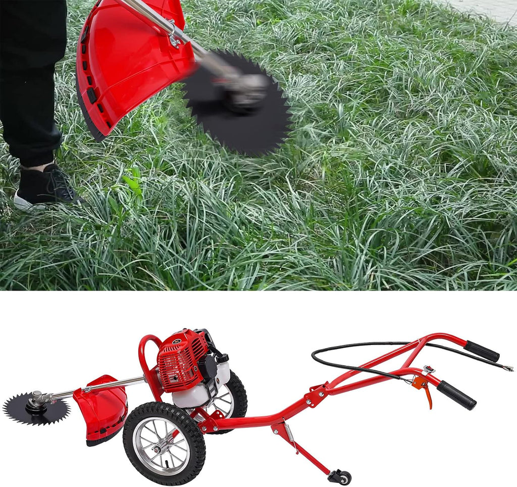 2 Stroke Lawn Mower Gas Powered 49CC Hand Push Irrigation Mower Walk-Behind Push Grass Trimmer Brush Cutter Push Mower Weeding Machine for Lawn Garden