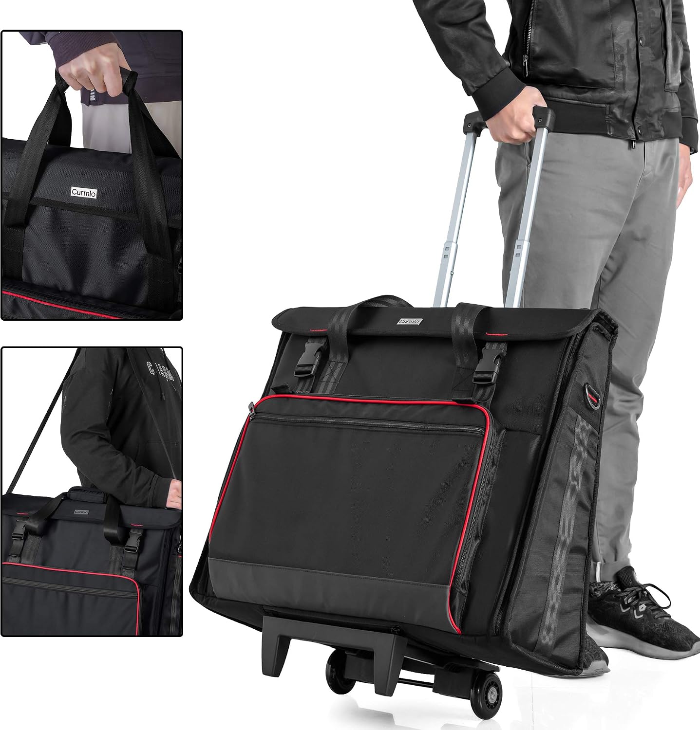 CURMIO Rolling Carrying Bag with Wheels Compatible for Apple iMac 27 inch Desktop Computer, Detachable Trolley Storage Case Compatible with iMac 27' Monitors and Accessories, Black (Patent Pending)