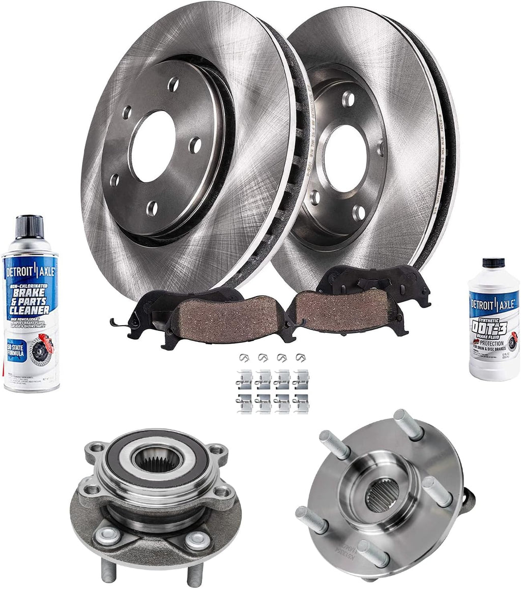 Detroit Axle - Front Brake Kit for 2014 2015 2016 2017 2018 Mazda 3 Disc Brakes Rotors Ceramic Brake Pads Wheel Bearing Hubs Replacement : 11.02' inch Rotor