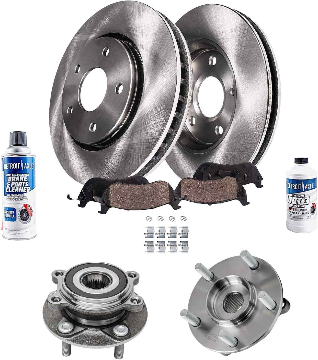 Detroit Axle - Front Brake Kit for 2014 2015 2016 2017 2018 Mazda 3 Disc Brakes Rotors Ceramic Brake Pads Wheel Bearing Hubs Replacement : 11.02' inch Rotor