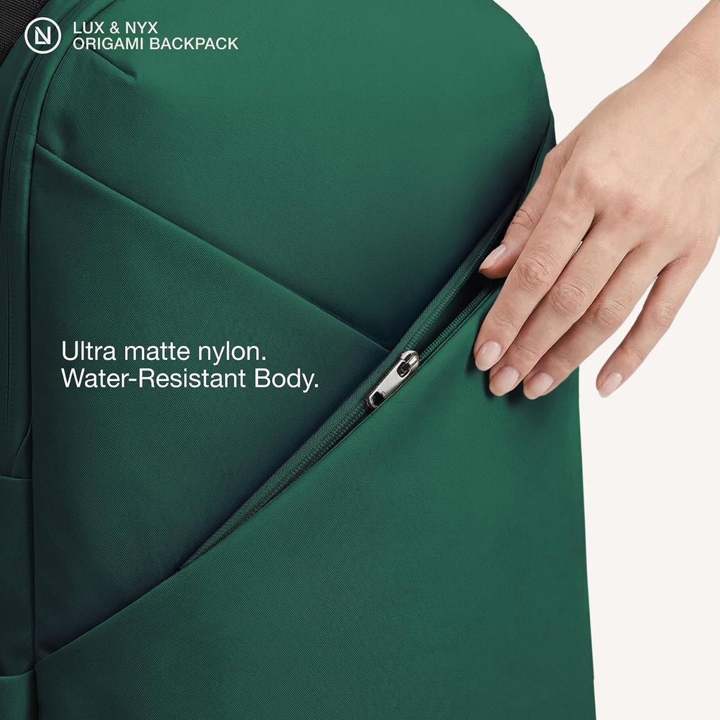 Lux & Nyx Origami Laptop Backpack for Work and Travel - Fits 16' MacBook Pro - Lightweight Business Bag - Men and Women (Forest Green)