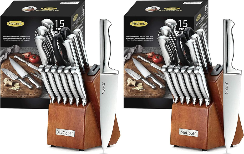 McCook® Knife Sets, German Stainless Steel Kitchen Knife Block Sets with Built-in Sharpener (Pack of 2)