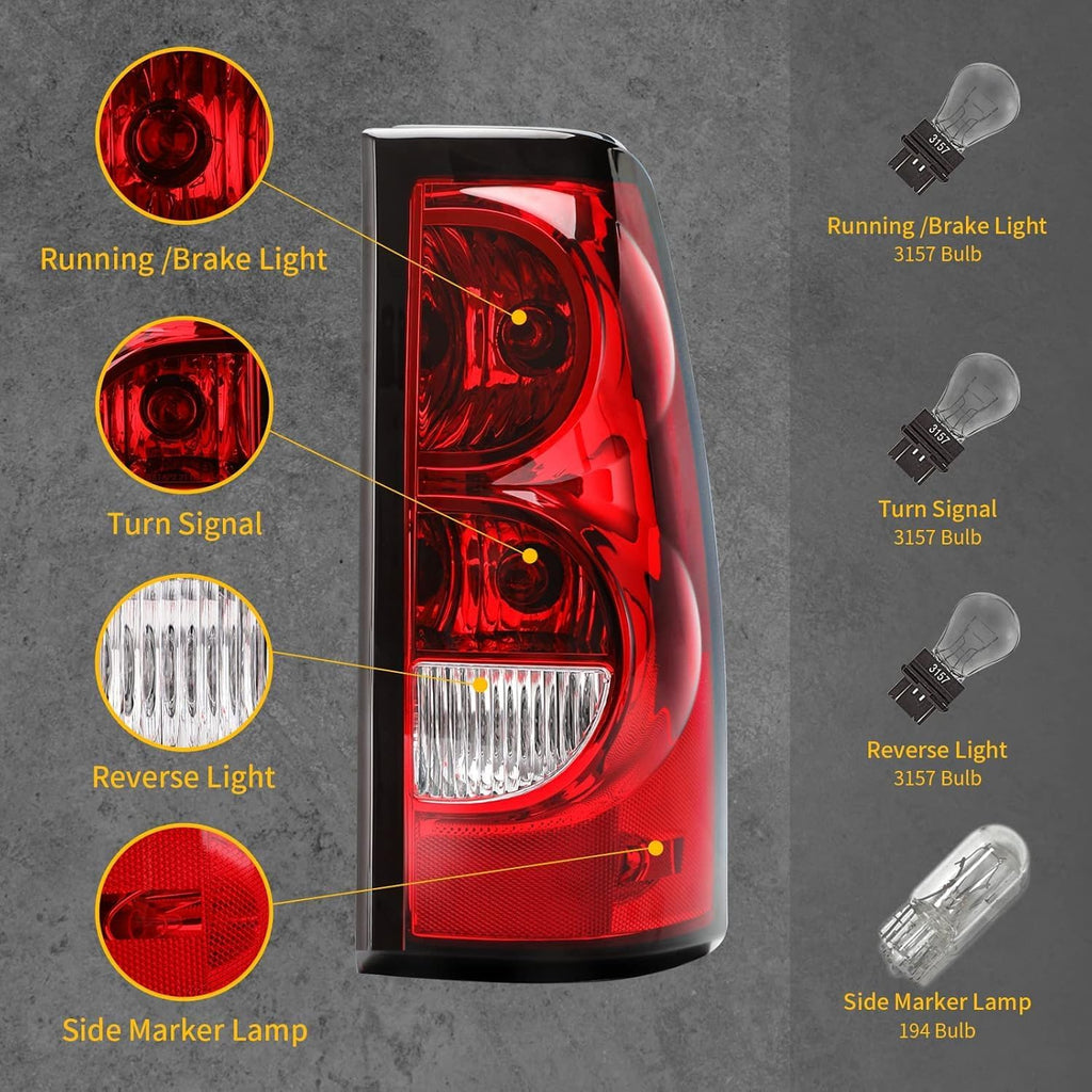Headlights and Taillights Assembly Combo Kits for 2003-2006 Chevy Silverado 1500 2500 3500 & 2007 Chevy Silverado Classic Head Lamps/Red Rear Tail Brake Signal Lights Replacement (LH RH),Black Clear