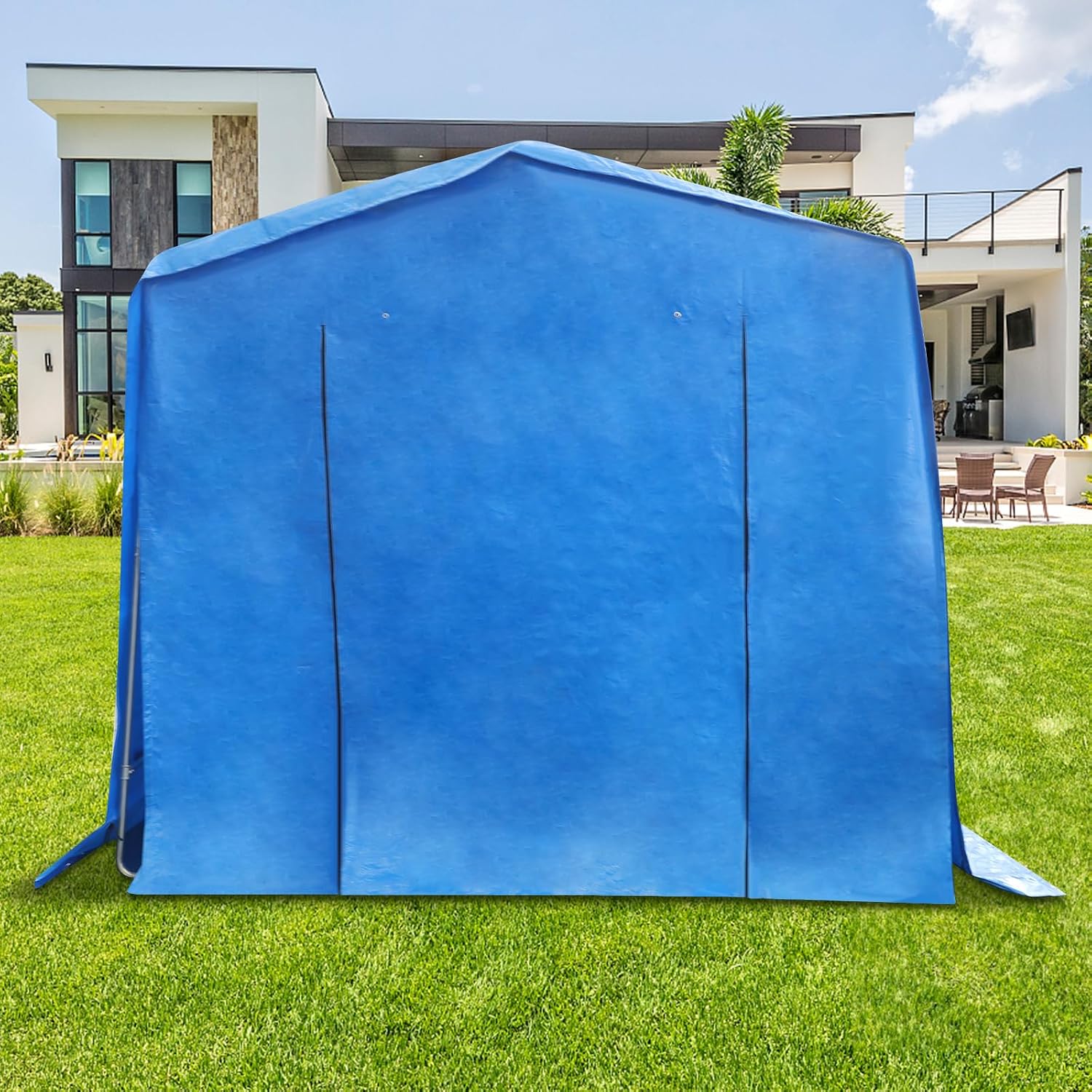 6x10x6 FT Outdoor Storage Shelter Carport, Portable Storage Tent with Roll-up Door, Waterproof Outdoor Carport for Bike, Lawn Mower, ATV Storage (Blue)