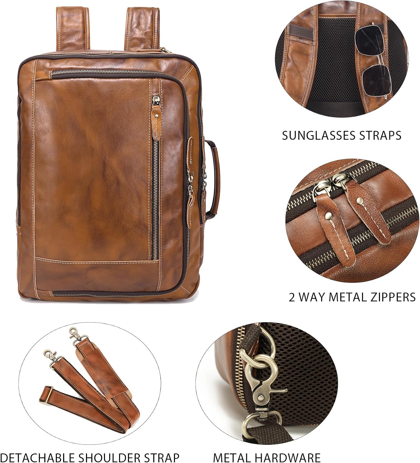 LANNSYNE Vintage Genuine Leather Backpack For Men, 2 in 1 Expandable Briefcase Fits 17'' Laptop Crossbody shoulder Bag Business/Travel Rucksack