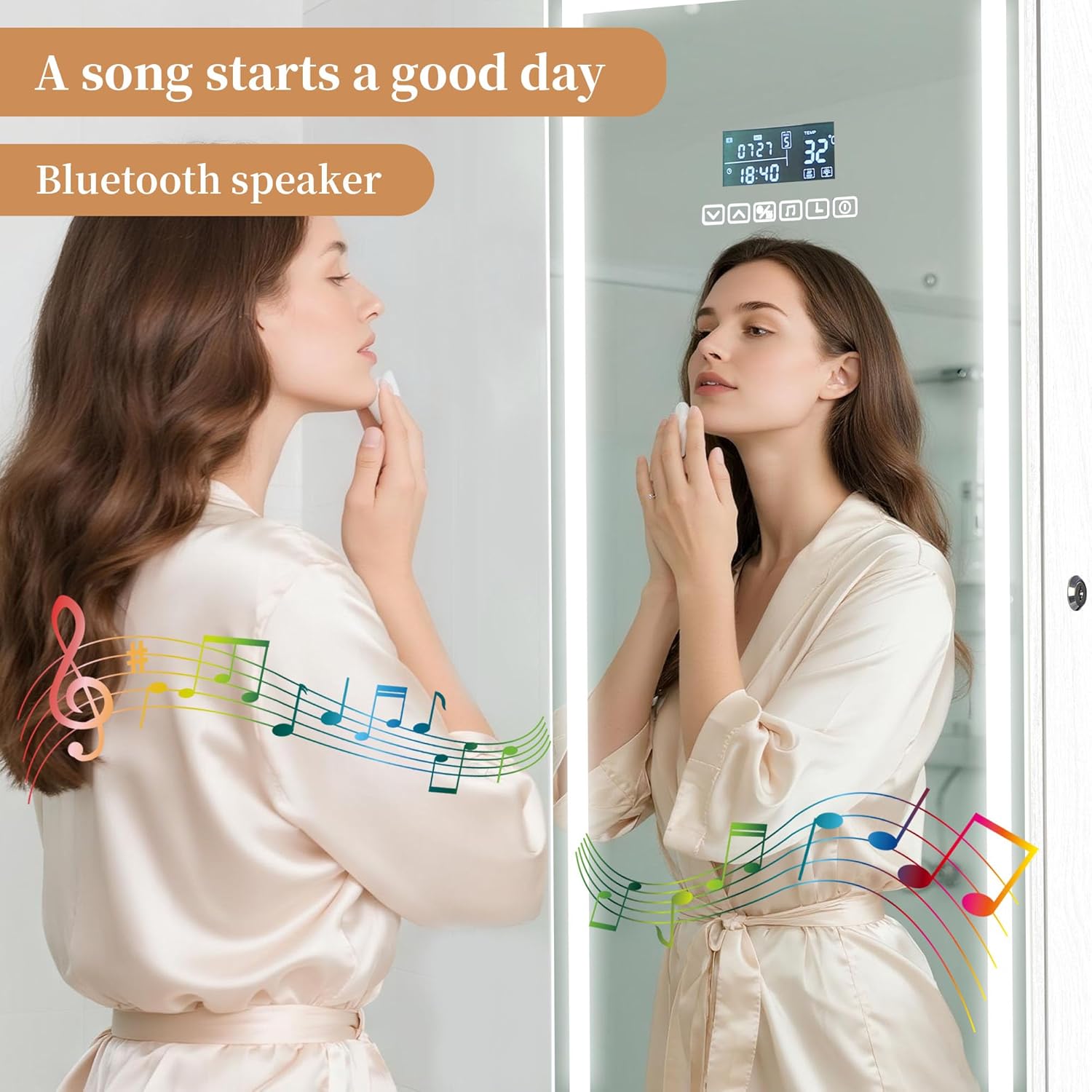 LED Mirror Jewelry Cabinet with Bluetooth Speaker, Wall/Door Mounted Jewelry Organizer Armoire, Full Length Lighted Mirror with Jewelry Storage,Jewelry Box Standing for Women