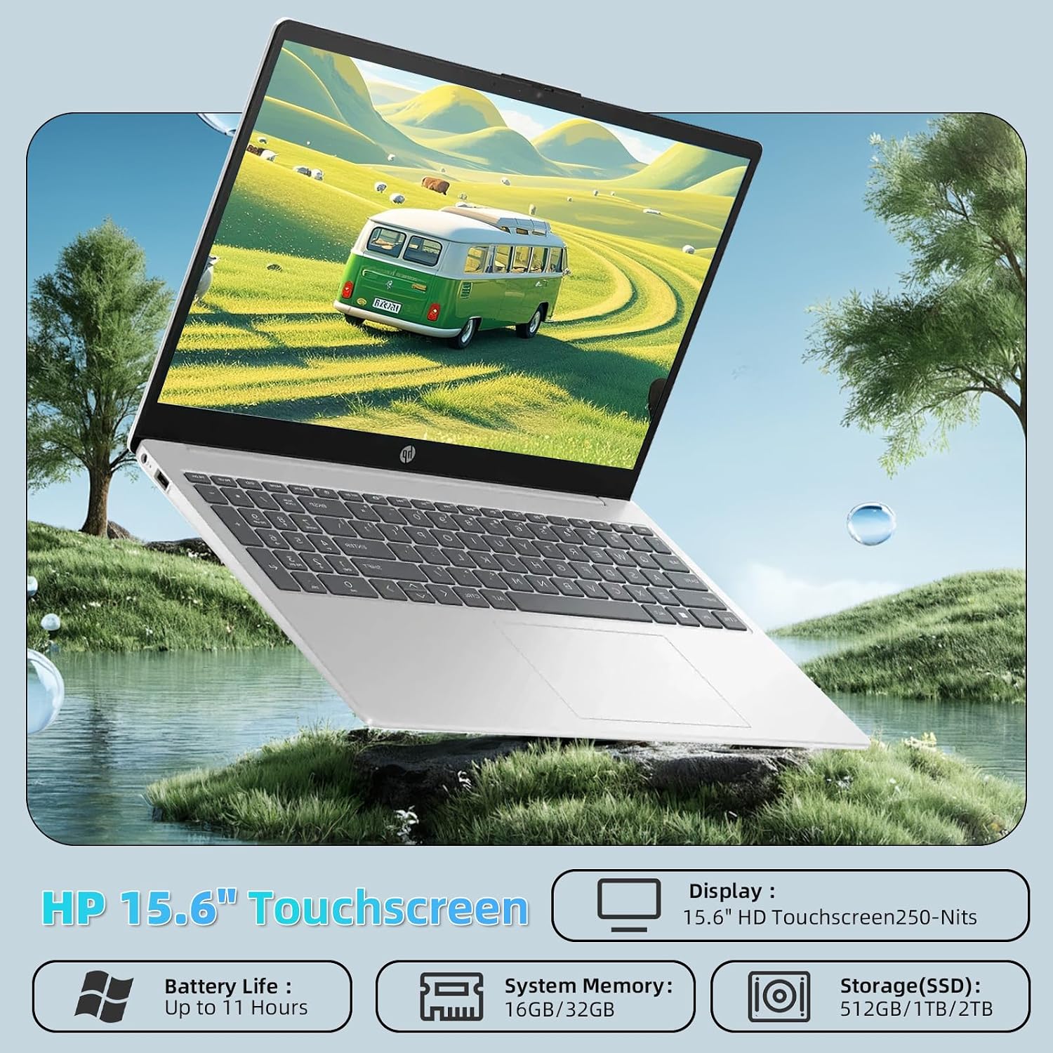 HP Flagship Touchscreen Laptop Computer - 15.6-inch Display | Intel i3-1215U | Windows 11 Pro & Lifetime Microsoft Office Pro for Business and Student | Numeric Keypad | 16 GB RAM + 1 TB SSD