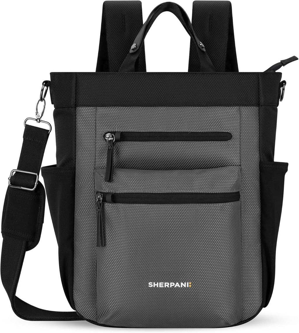 Sherpani Soleil, Anti Theft Convertible Backpack, 3 in 1 Tote, Crossbody Purse, 18L Travel Bag, RFID Protection, Fits 13' Laptop (Granite)