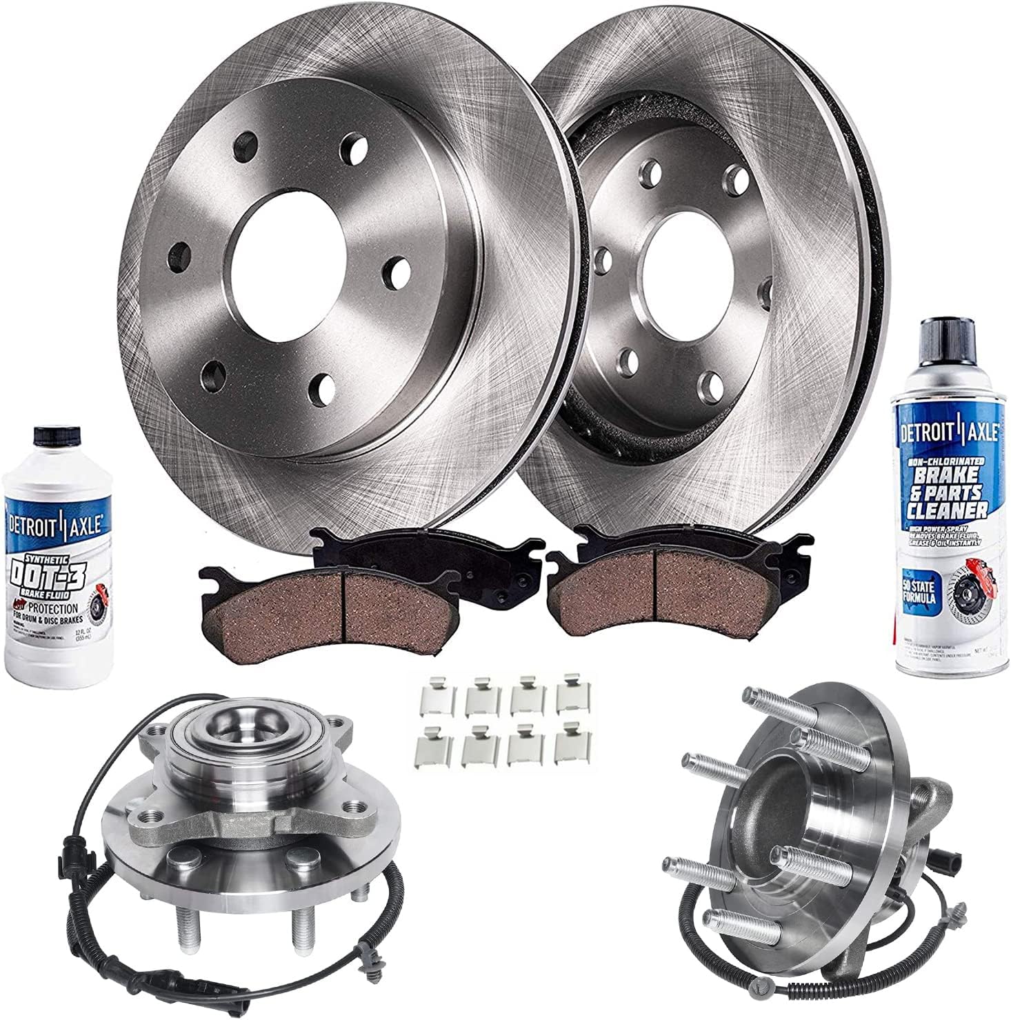 Detroit Axle - RWD Front Brake Kit for 2010 Ford F-150, [ABS on Hub; 6 Studs], Disc Brakes Rotors Ceramic Brake Pads Wheel Bearing Hubs Replacement