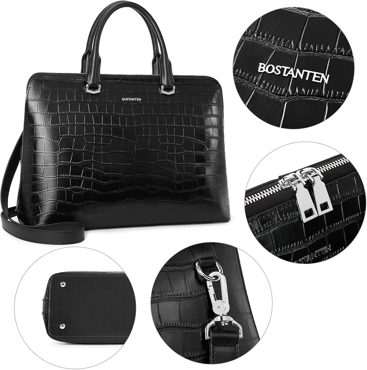 BOSTANTEN Briefcase for Women Leather 15.6 inch Laptop Shoulder Bag Office Work Crossbody Handbag