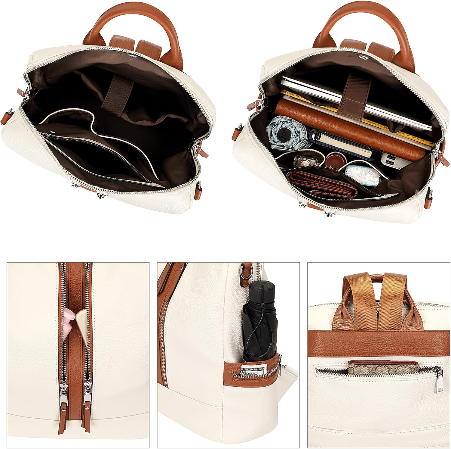 ALTOSY Genuine Leather Backpack Purse for Women Convertible Shoulder Bag Crossbody Bag Elegant Casual Daypacks (S77 Beige/Brown)