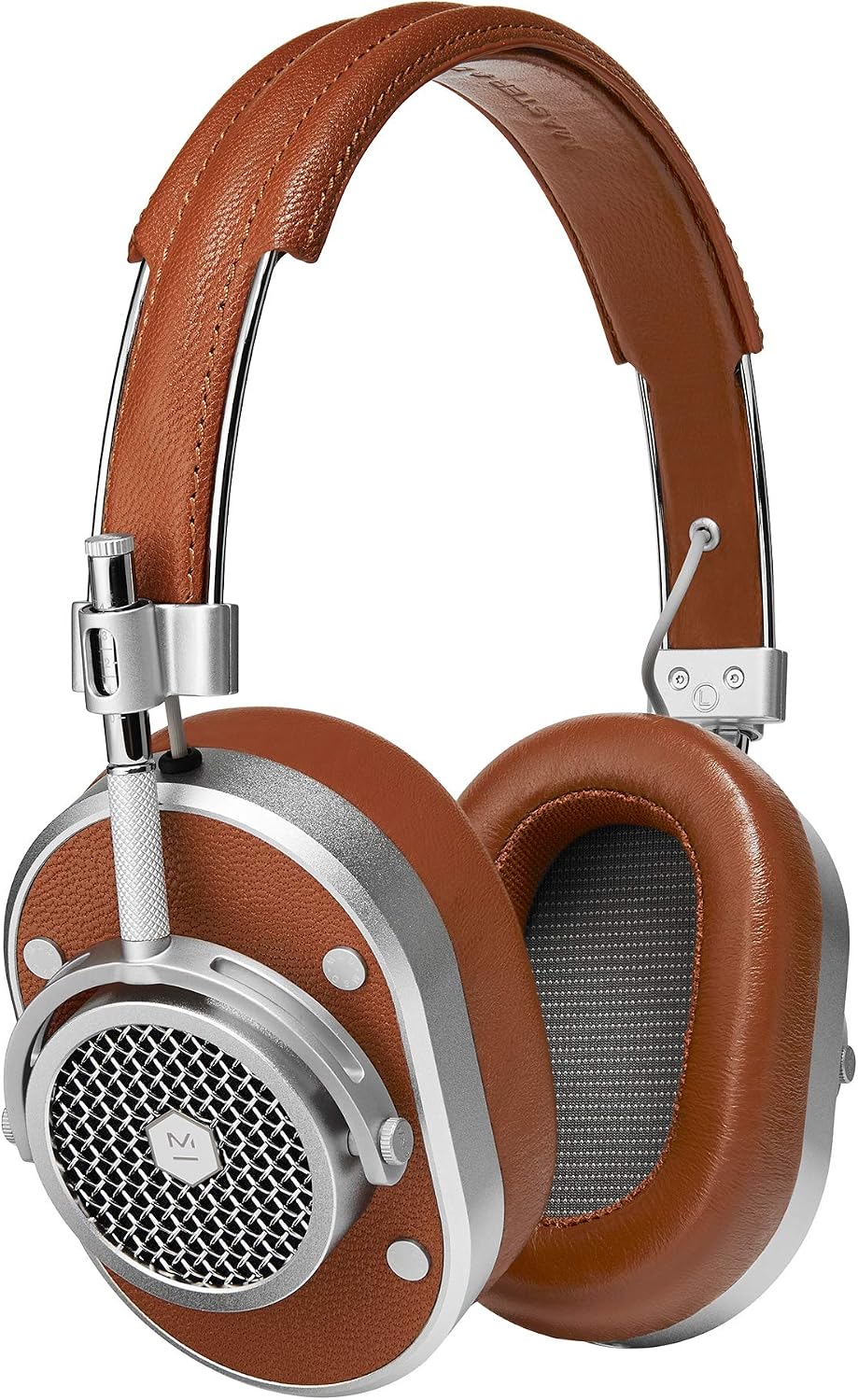 Master & Dynamic MH40 Over-Ear Headphones with Wire - Noise Isolating with Mic Recording Studio Headphones with Superior Sound, Silver Metal/Brown Leather