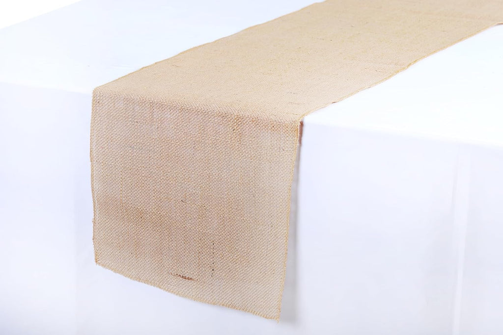 VDS Pack of 25, Burlap Table Runner 100% Natural Jute Rustic Hessian Table Cloth Centrepiece for Wedding Bridal Shower Birthday Event Party Banquet Table Decoration (Size 12X108 Inch)(Natural Beige)