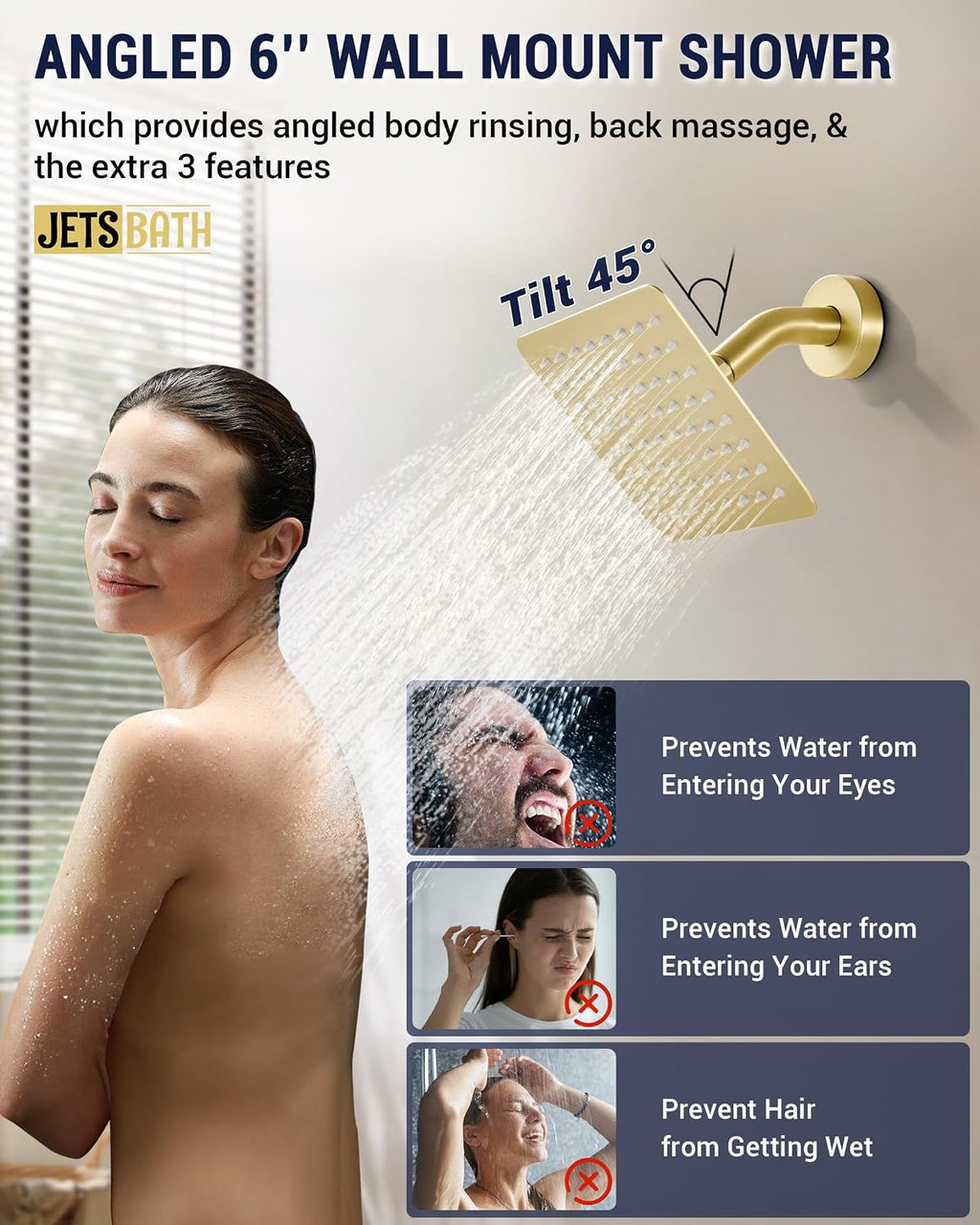 Dual Rainfall Head Shower System with 4 Body Jets, JetsBath Shower Faucet Set Double Shower Head 6-Inch Shower & 12' Rain Shower, Luxury Brushed Gold Shower Faucet Set Tandem Shower Head System