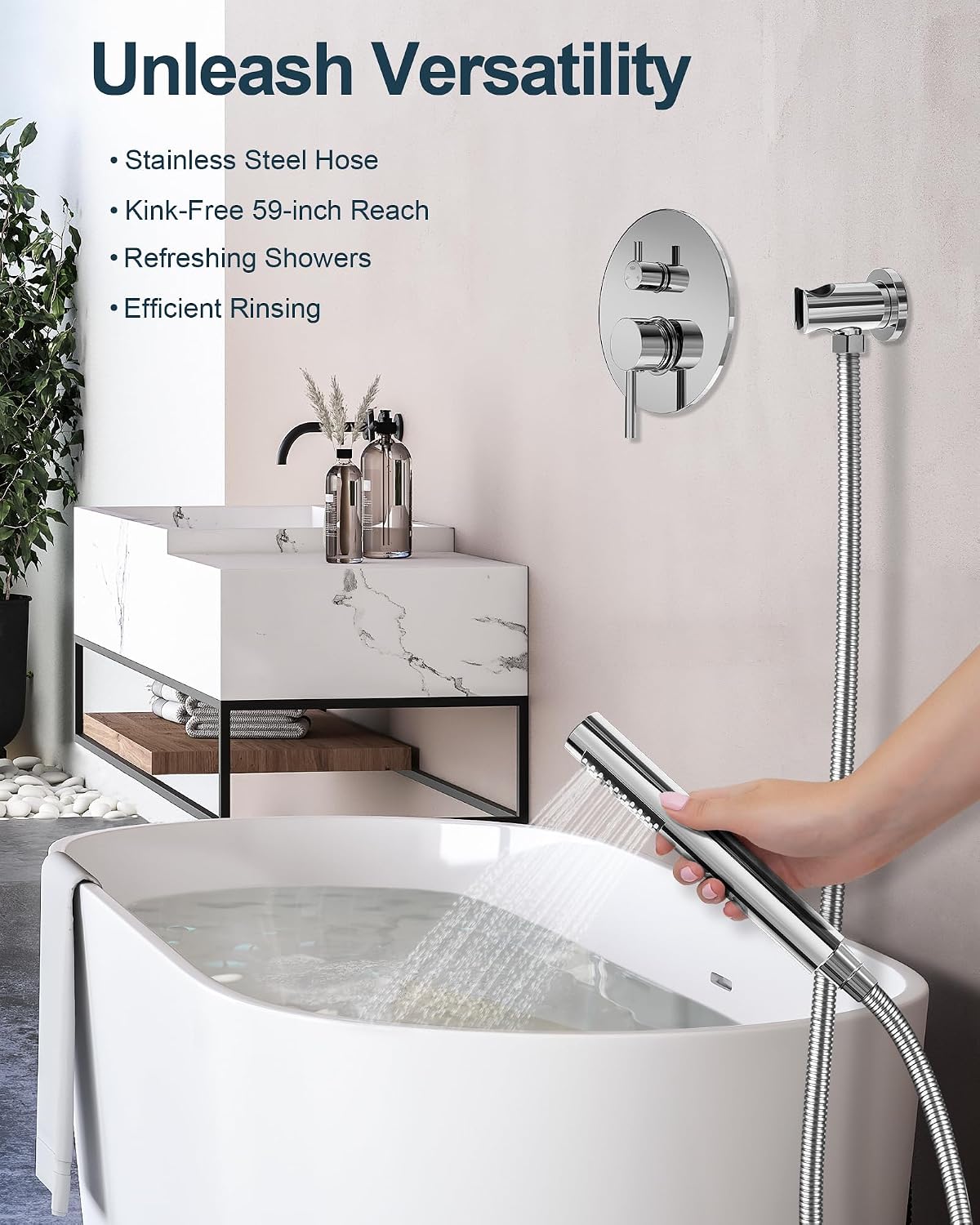 10 Inch Round Shower Faucet Set with Tub Spout, High Pressure Rainfall Shower Head and Handheld Sprayer Combo, Polished Chrome