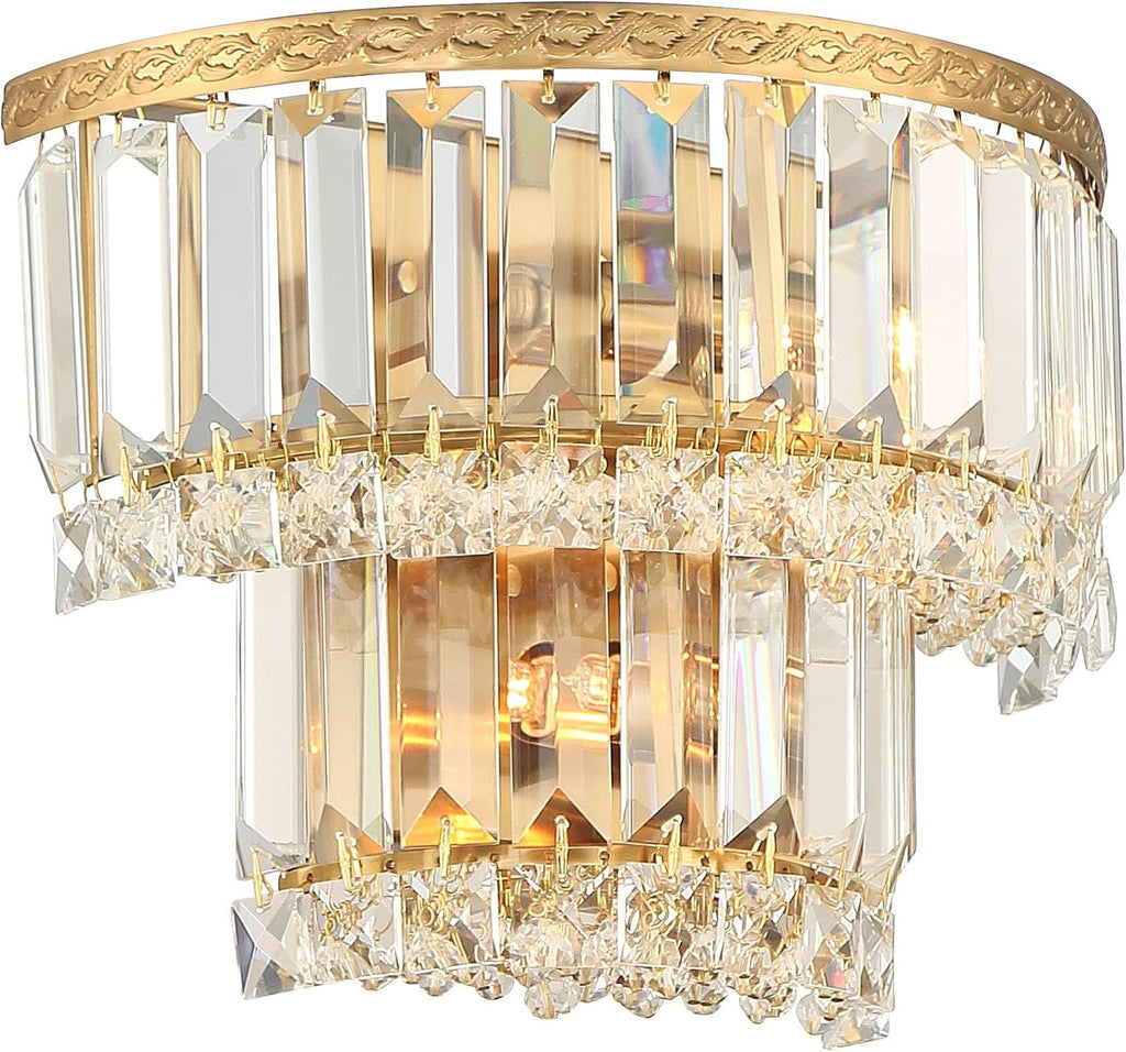 Vienna Full Spectrum Magnificence Modern Wall Light Sconces Set of 2 Gold Hardwired 10' Fixture Demilune Clear Crystal for Bedroom Bathroom Bedside Vanity Reading Living Room Hallway House Home