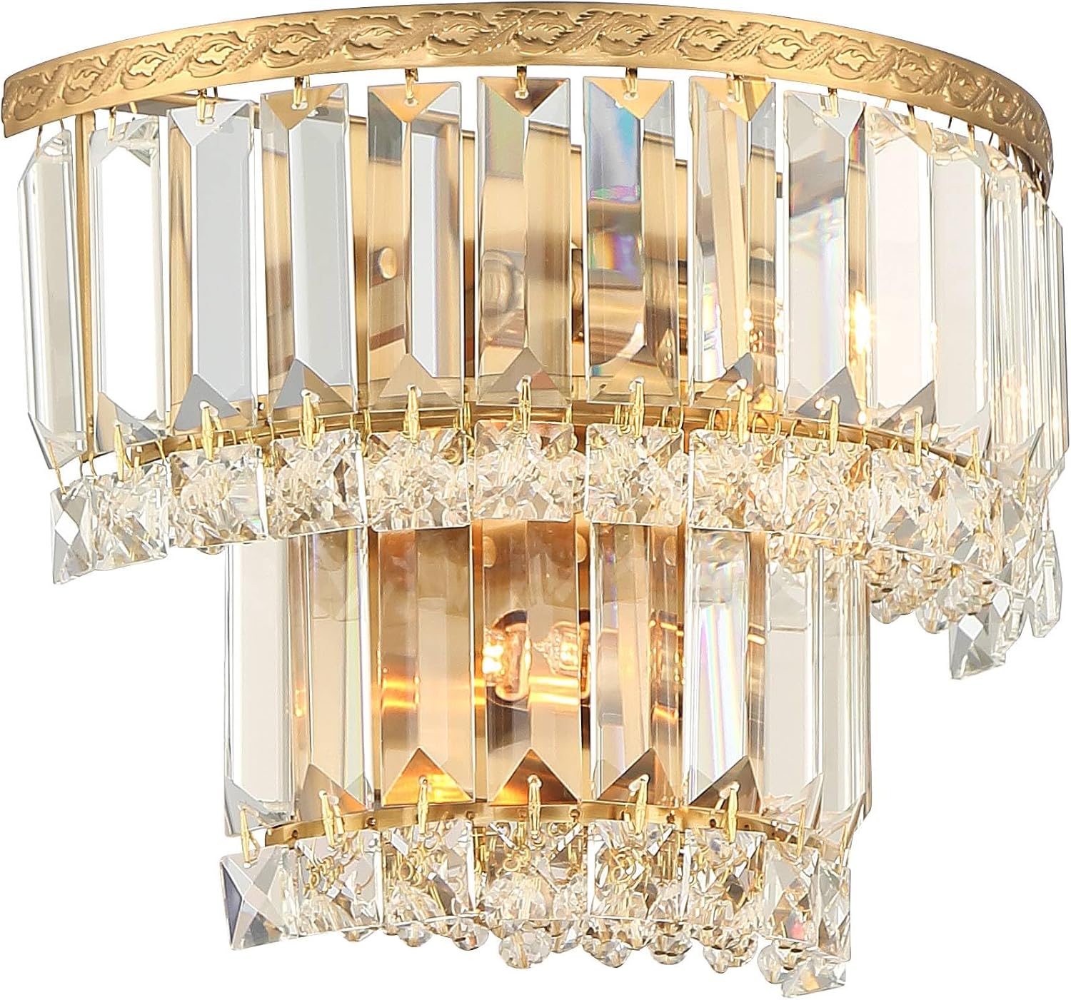 Vienna Full Spectrum Magnificence Modern Wall Light Sconces Set of 2 Gold Hardwired 10' Fixture Demilune Clear Crystal for Bedroom Bathroom Bedside Vanity Reading Living Room Hallway House Home