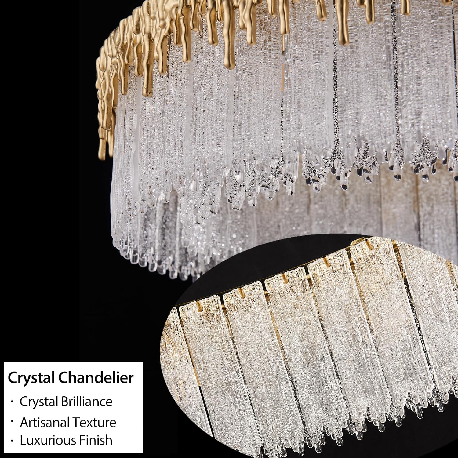 D23.6 Round Crystal Chandelier, Modern Gold Crystal Chandeliers for Dining Room, 10-Light Height Adjustable Chandelier for Living Room Bedroom Entryway Kitchen Island