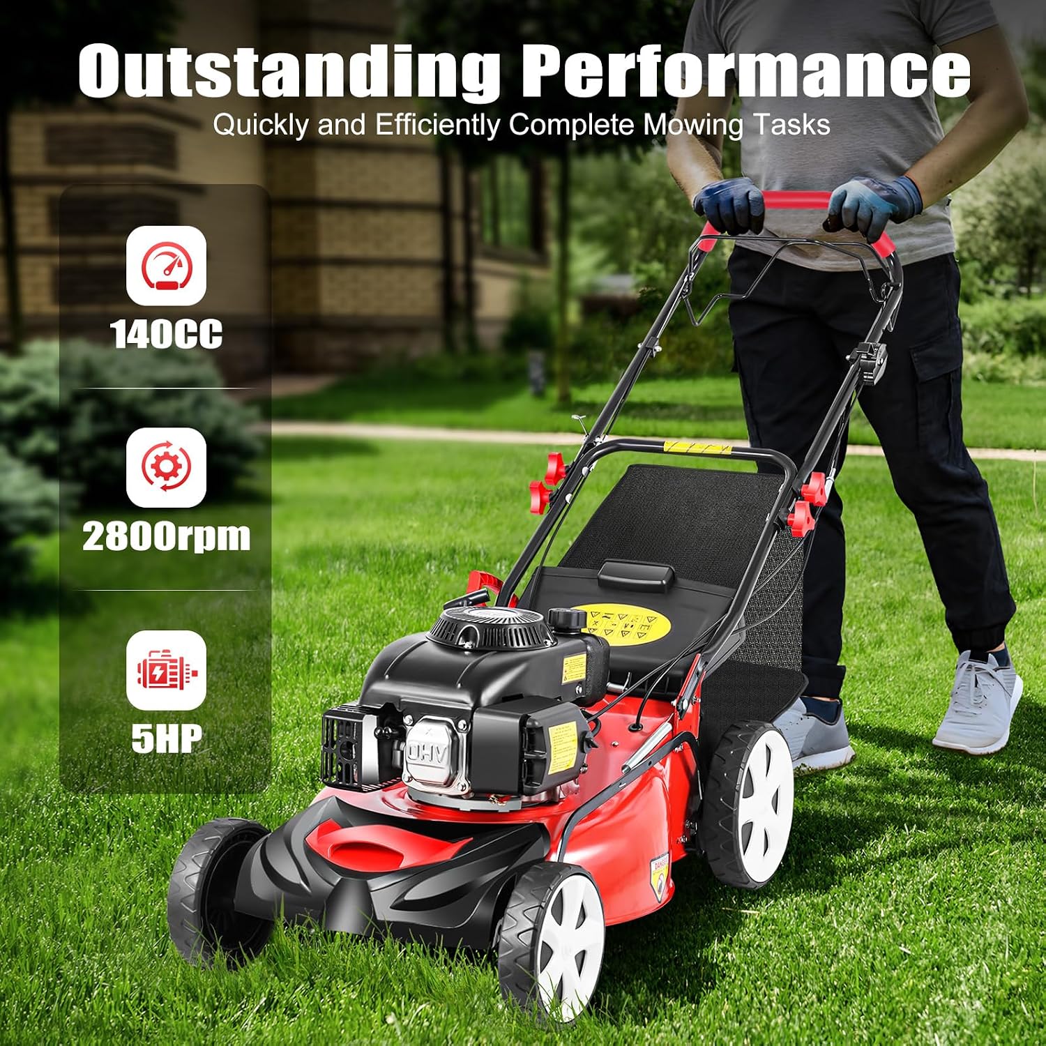 Self-propelled Gas Lawn Mower,20 Inch 140cc High Wheel FWD Gas Walk Behind Self Propelled Lawn Mower 1.6L,Used for Sports Venues, Community Greening, Municipal Greening