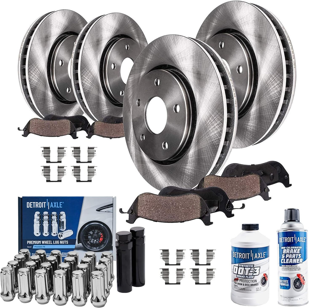 Detroit Axle - Brake Kit for Buick Allure LaCrosse Regal Chevy Impala Malibu, 12.64'' Front and 12.4'' Rear Disc Brake Rotors Ceramic Brake Pads Wheel Lug Nuts Socket Keys Replacement