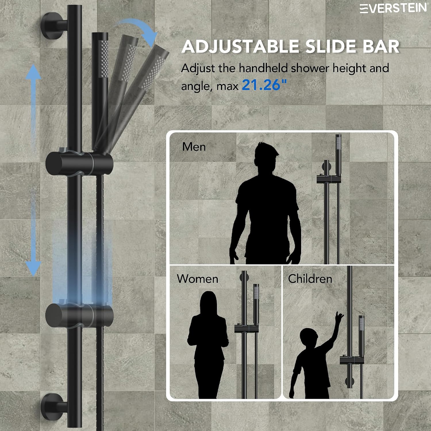 Wall Mount 10' High-Pressure Rainfall Shower Faucet with Slide Bar, Dual Rainfall Shower Head System with Valve (Matte Black)
