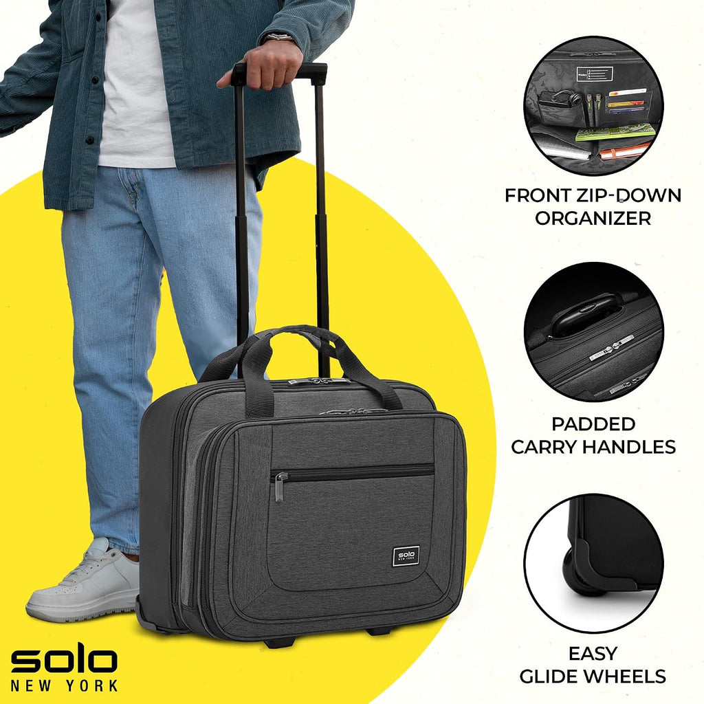 Solo New York Rolling Case with Wheels - Roller Laptop Bag, Wheeled Briefcase for Women & Men, Carry On Size for Travel, Fits 17.3' Computer - Bryant, Grey