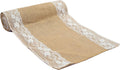MDS 12 PCS 100% Natural Burlap Table Runners 12' x 108' with Lace, Rustic Farmhouse Country Vintage Boho Jute Runner for Wedding Reception Birthday Party Home Kitchen Dining Coffee Table Decoration