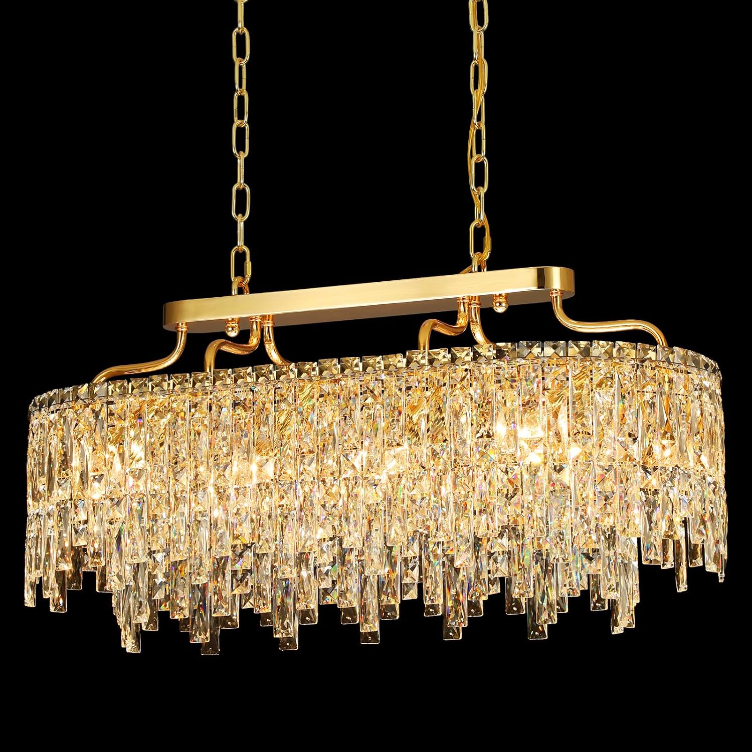 Gold Crystal Chandelier | Modern Luxury Oval-Shaped Chandeliers for Dining Room Light Fixture, 32' 10-Light Crystal Ceiling Lighting Fixture for Dining Room Kitchen Island Bar
