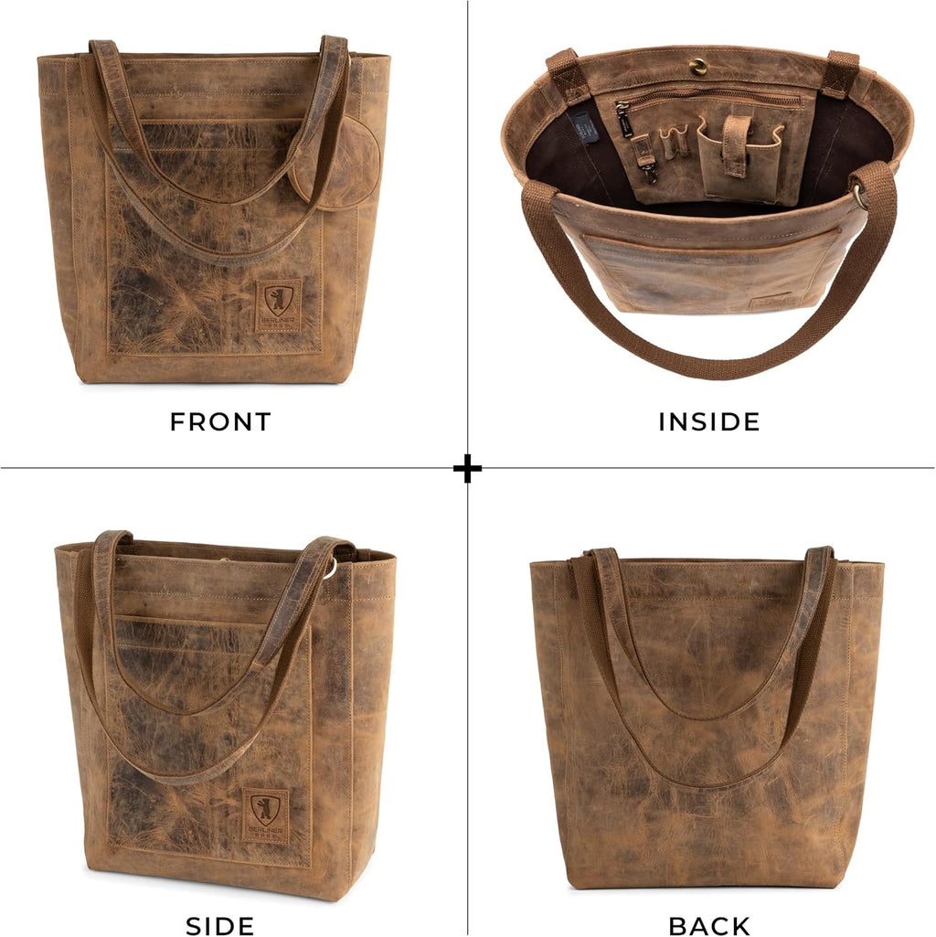 Berliner Bags Vintage Genuine Leather Tote Bag Seville, Handbag, Large Shopper for Women